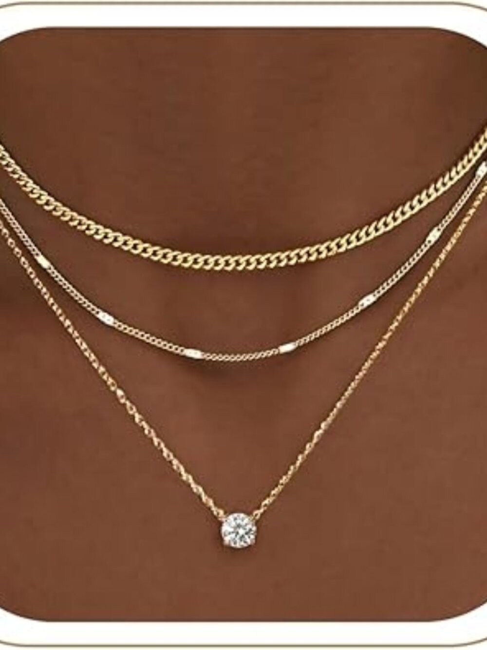 Classy 14K Gold Plated Pendant Necklace Set, Non‑Tarnish Cuban Chain Choker